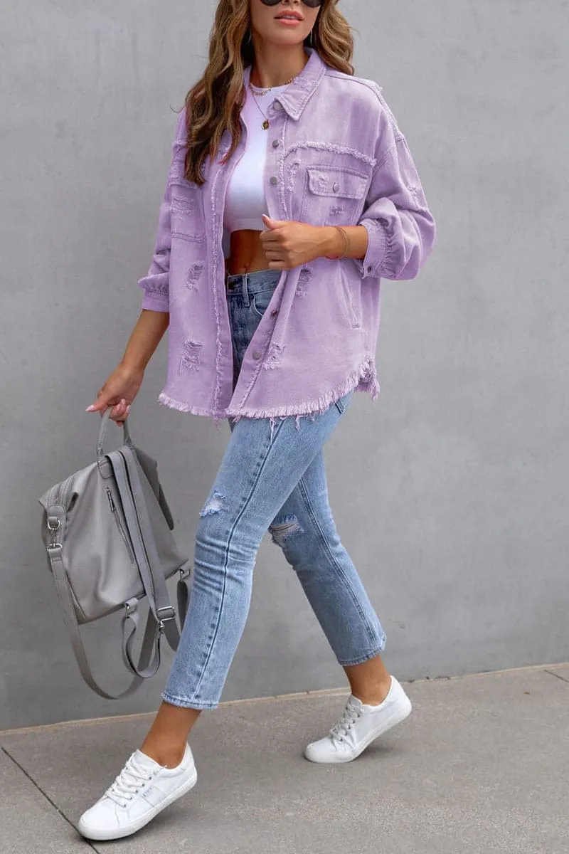 TC057 Raw Hem Denim Shirt