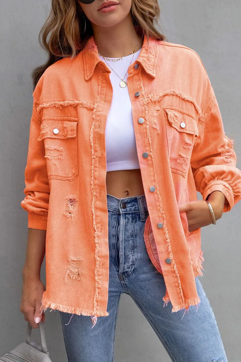 TC057 Raw Hem Denim Shirt