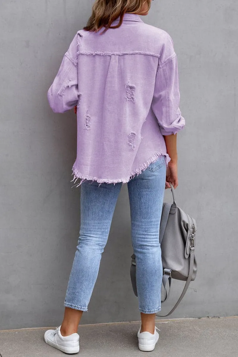 TC057 Raw Hem Denim Shirt