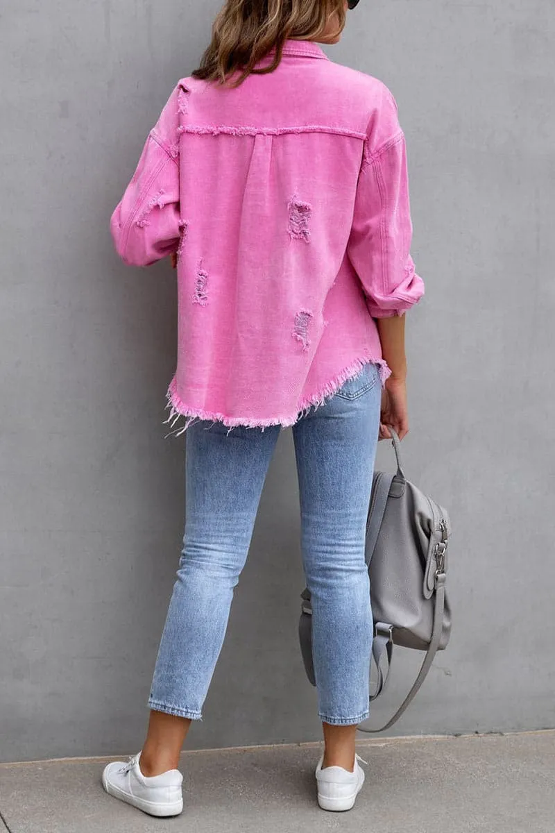 TC057 Raw Hem Denim Shirt
