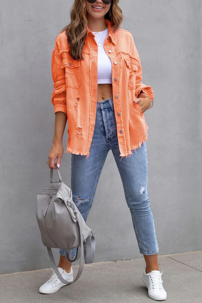 TC057 Raw Hem Denim Shirt