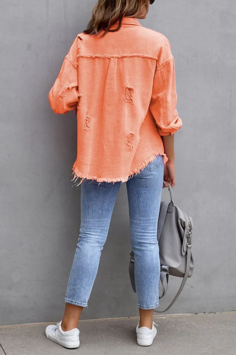 TC057 Raw Hem Denim Shirt