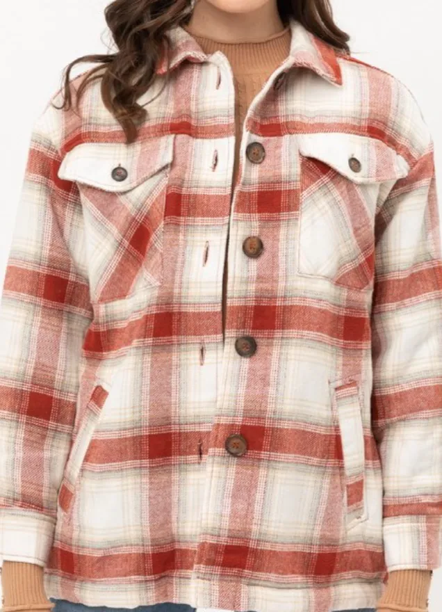 Terra Cotta Plaid  Fall Flannel Shacket