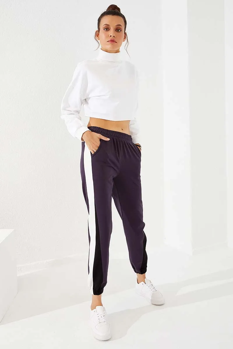 TMY Purple Two-Color Striped Comfort Fit Elastic Cuff Women's Sweatpants - 94582 - Greifswald