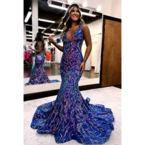 Trumpet/Mermaid Gorgeous & Charming Halter Sleeveless Sequins Backless Prom Dress
