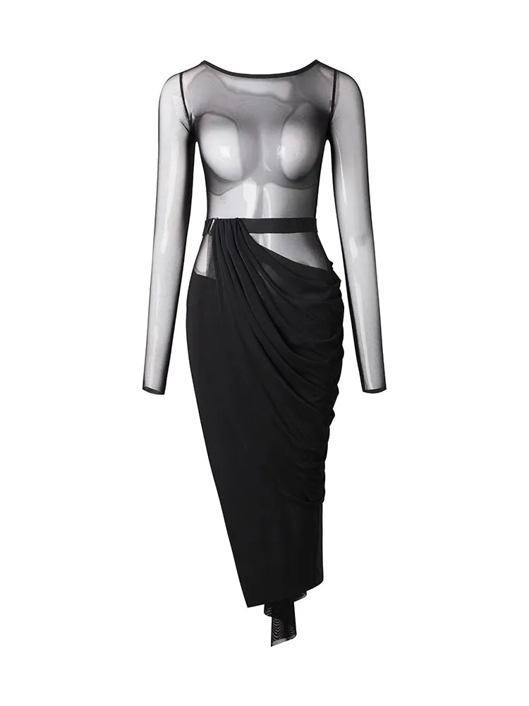 Unique Skirt  Hem Design Latin Dance Gauze Dress Detachable Training Suits