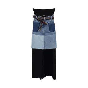 Upcycled Denim Midi Skirt with Pant Detail