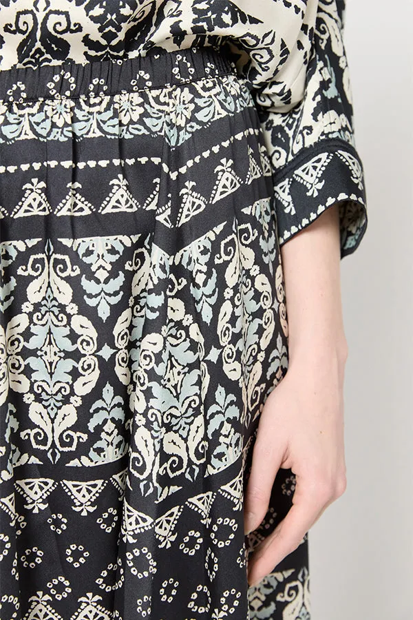 VANILLE GRAPHIC PATTERN ELASTICATED MIDI SKIRT
