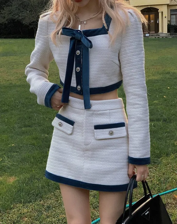 Velvet Bow Tweed Mini Suit