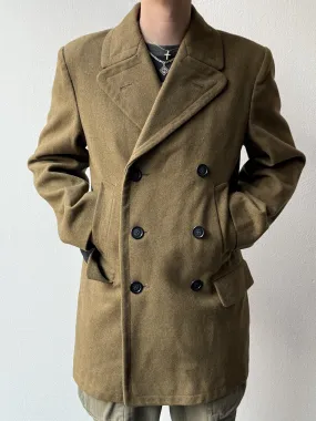 Vintage 1960s Double Breasted French Military Wool Coat - size L