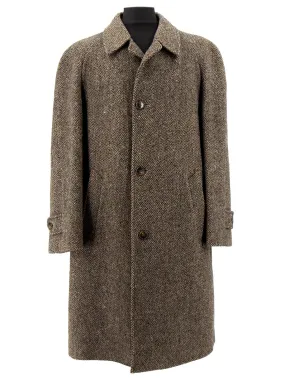 Vintage Brown Herringbone 100% Wool Overcoat