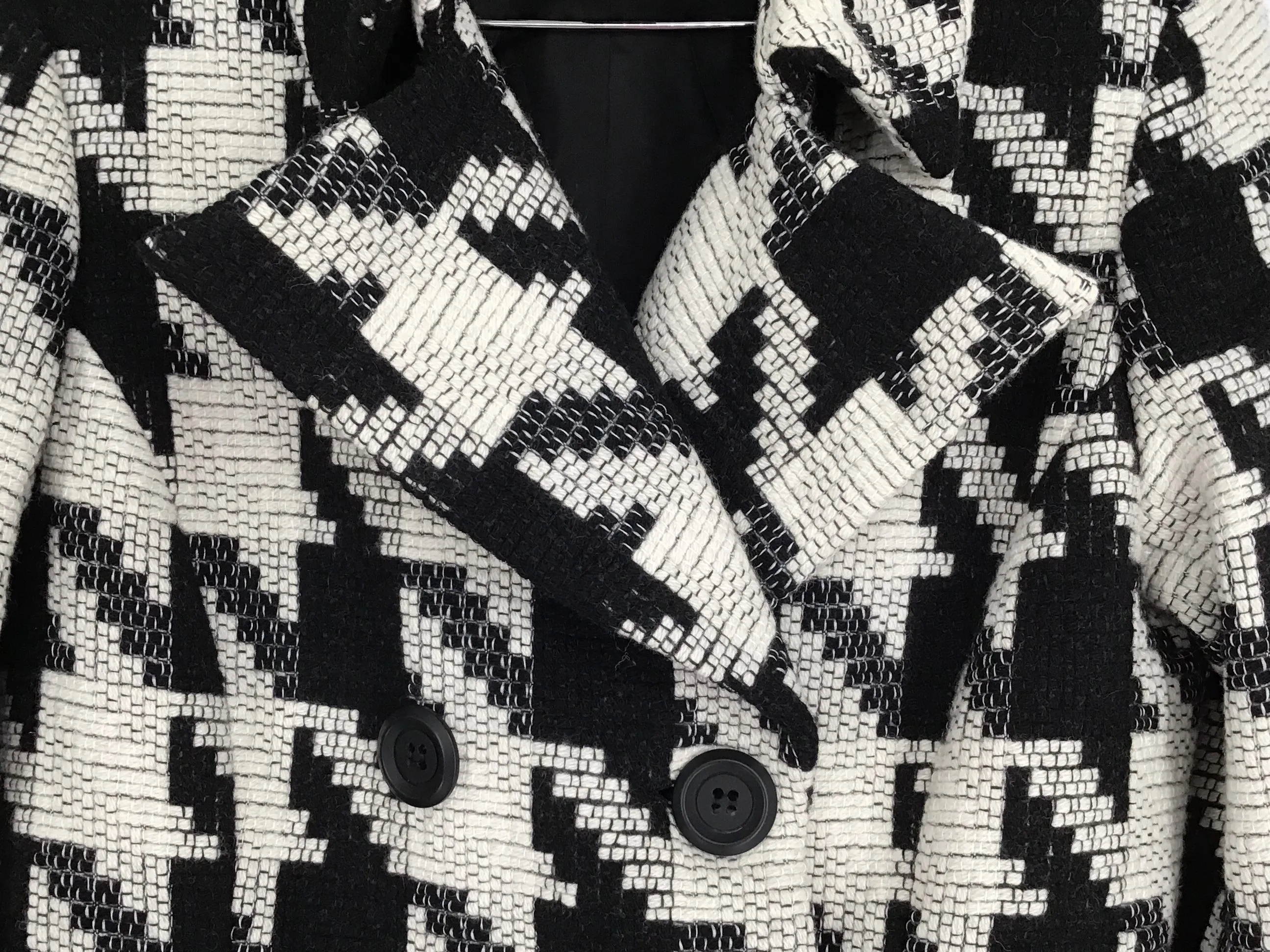 Vintage INC Women's Black White Houndstooth Overcoat - Size M