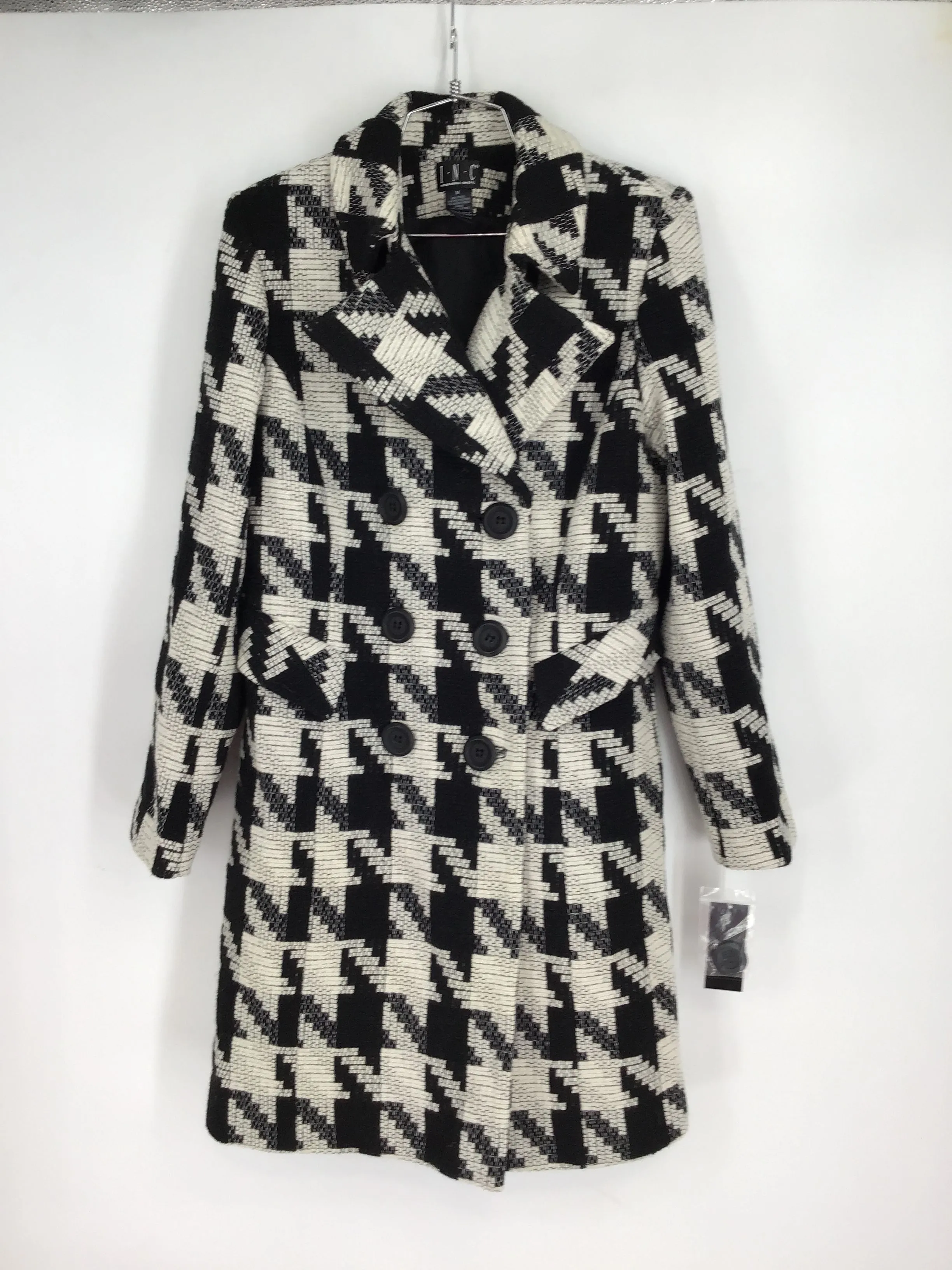 Vintage INC Women's Black White Houndstooth Overcoat - Size M