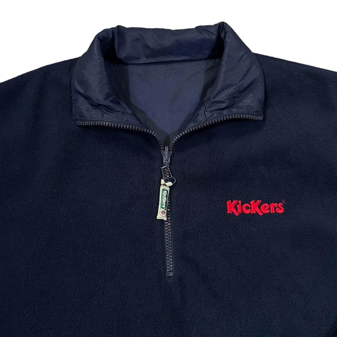 Vintage KICKERS Embroidered Mini Logo Reversible Fleece Windbreaker 1/2 Zip Pullover Jacket