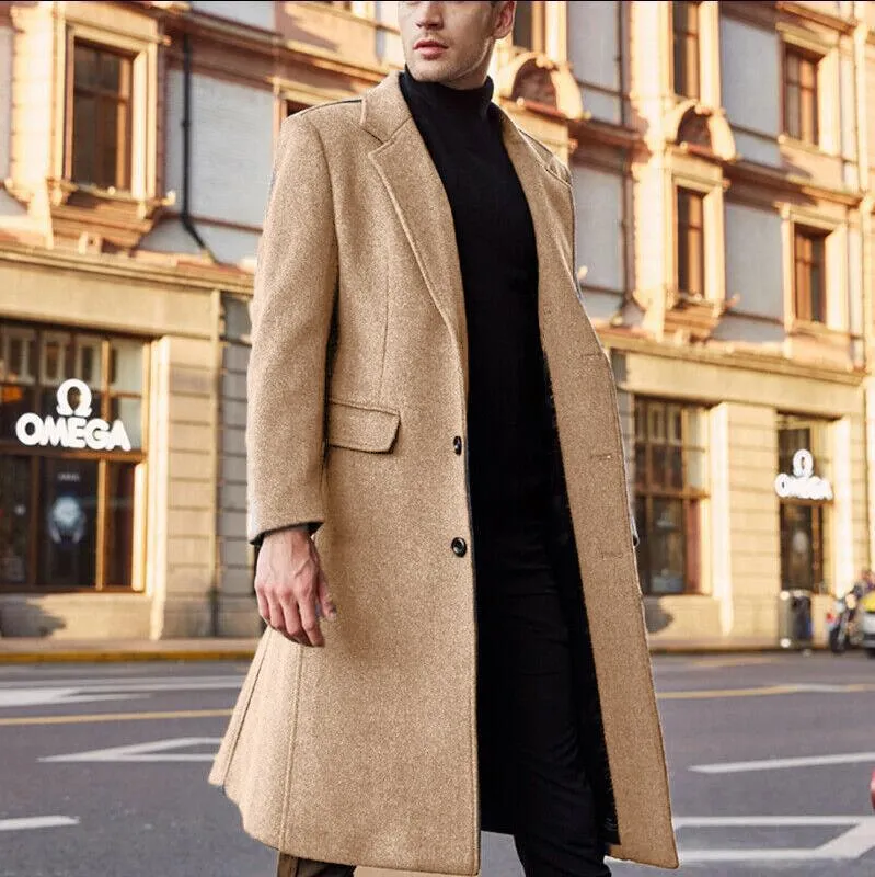 Voguable British Style Long Wool Trench Coat Men  Winter Mens Cashmere Coat Slim Fit Extra Long Overcoat Windbreaker Manteau Homme
