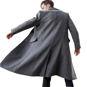 Voguable British Style Long Wool Trench Coat Men  Winter Mens Cashmere Coat Slim Fit Extra Long Overcoat Windbreaker Manteau Homme