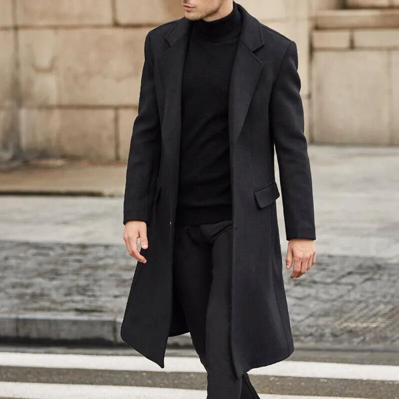 Voguable British Style Long Wool Trench Coat Men  Winter Mens Cashmere Coat Slim Fit Extra Long Overcoat Windbreaker Manteau Homme