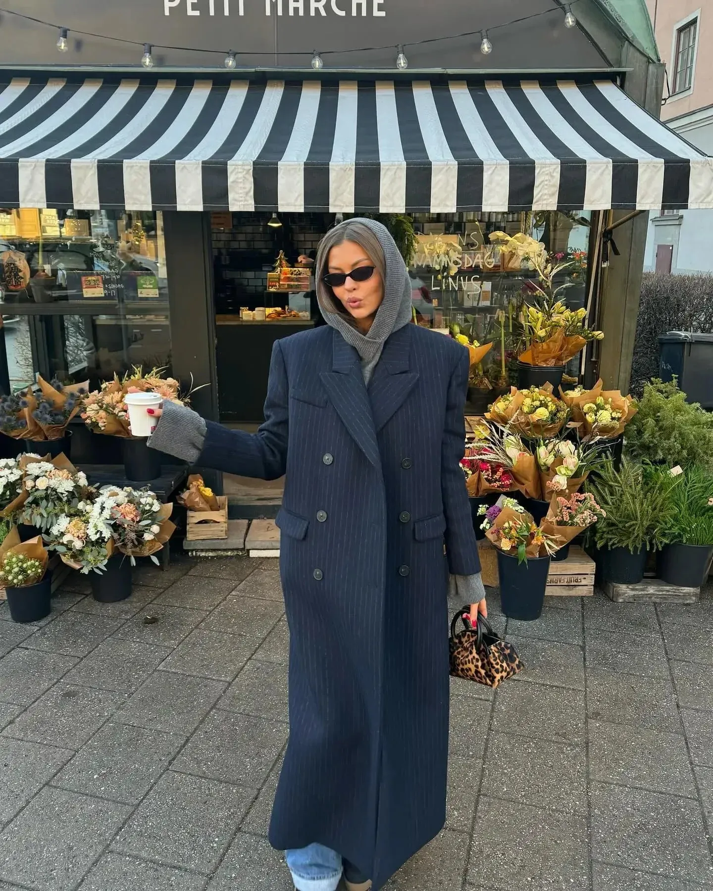 Vvsha Christmas Gift Outfit  Fashion Vertical Stripes Women Blazer Overcoat Chic Lapel Long Sleeve Double-breasted Jackets Autumn Office Lady Commuting Coat