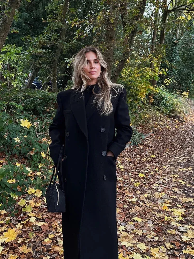 Vvsha Christmas Gift Outfit  Fashion Vertical Stripes Women Blazer Overcoat Chic Lapel Long Sleeve Double-breasted Jackets Autumn Office Lady Commuting Coat