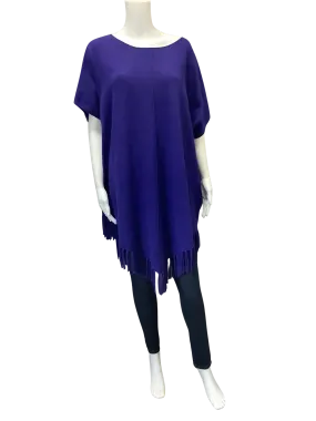 White and Warren Women's Poncho Purple Fringed Sweater Size: L