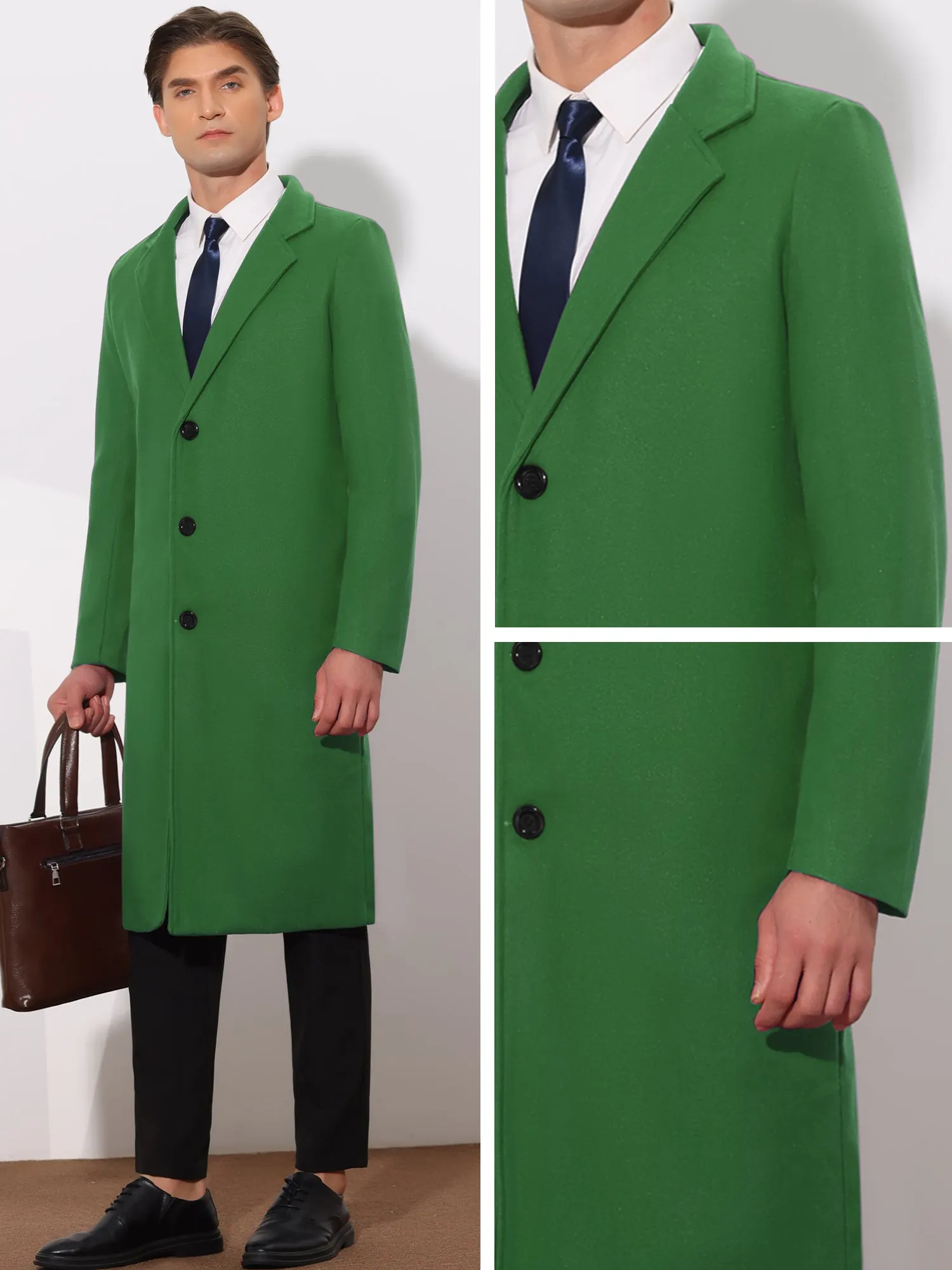 Winter Overcoat for Men's Single Breasted Notch Lapel Formal Trench Coats