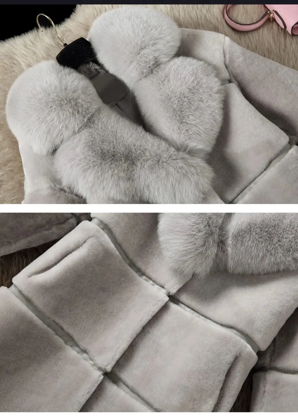 Women's Fox Hair Collar Warm Fur Slim Fit Artificial Plush Coat