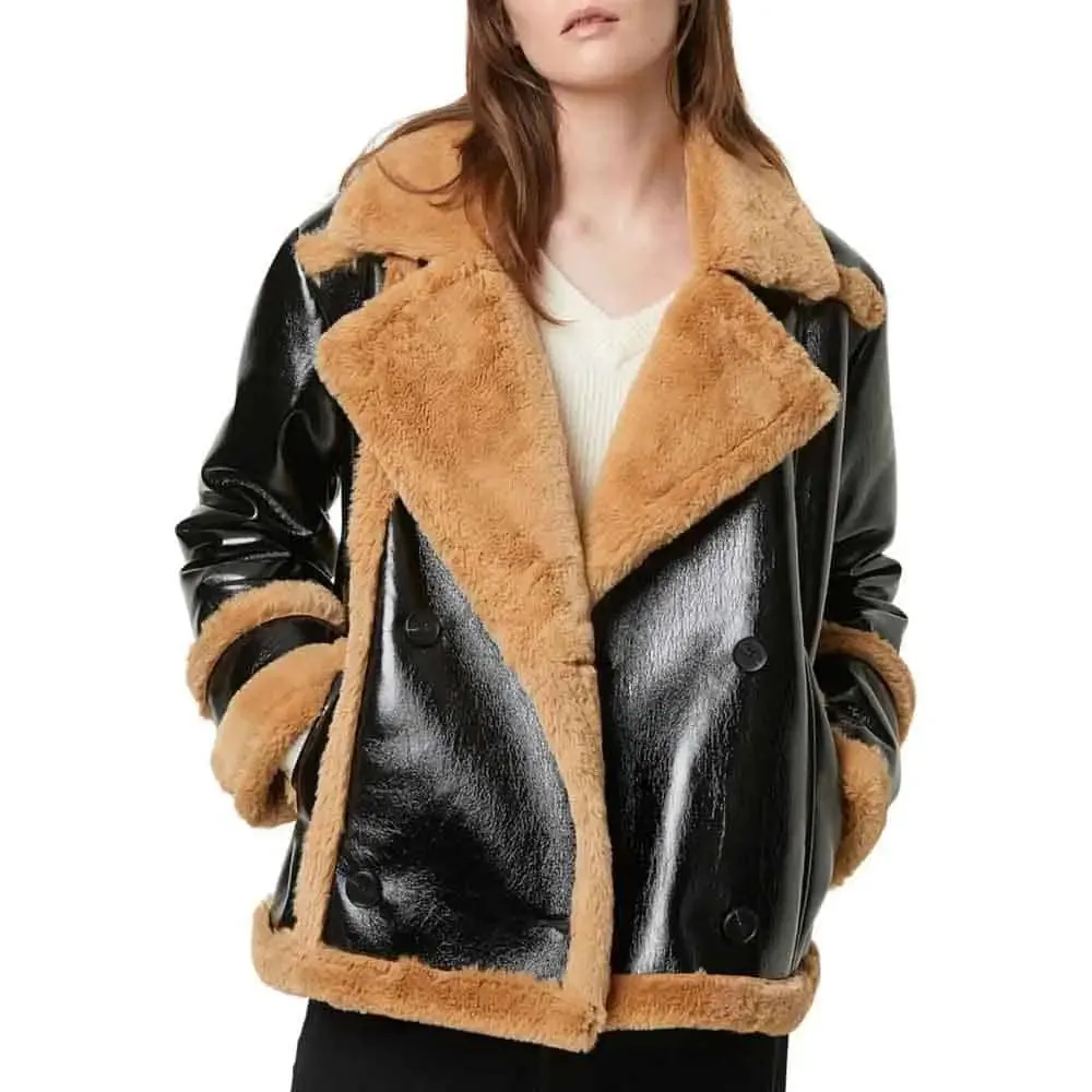 Women’s Fur-Trimmed Real Leather Jacket – Chic & Stylish