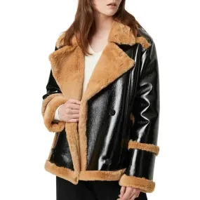 Women’s Fur-Trimmed Real Leather Jacket – Chic & Stylish