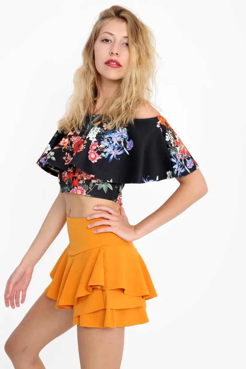 Womens hot mini skirt stockings up skirt Layered Ruffled Frill Skort