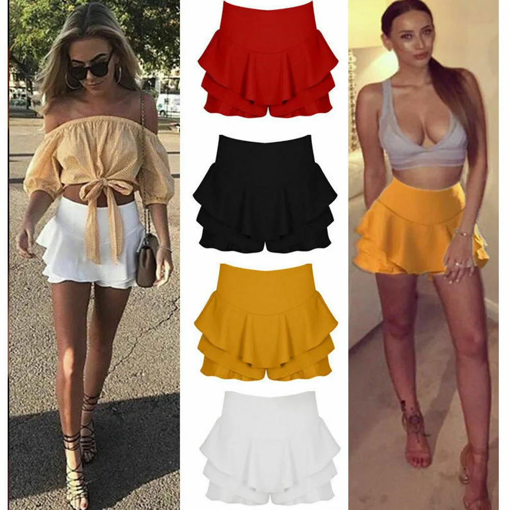 Womens hot mini skirt stockings up skirt Layered Ruffled Frill Skort