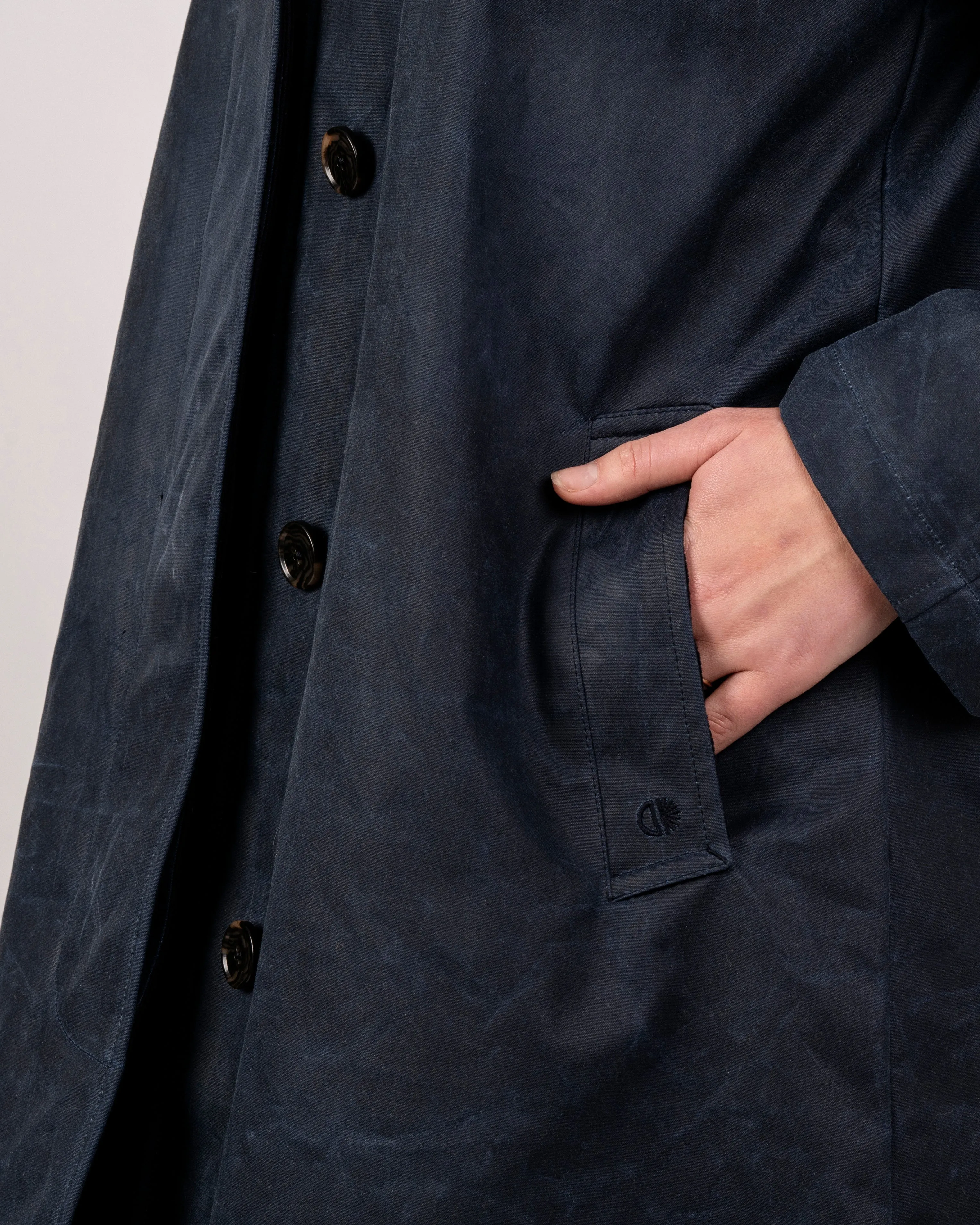 Womens Navy Waxed Canvas Overcoat