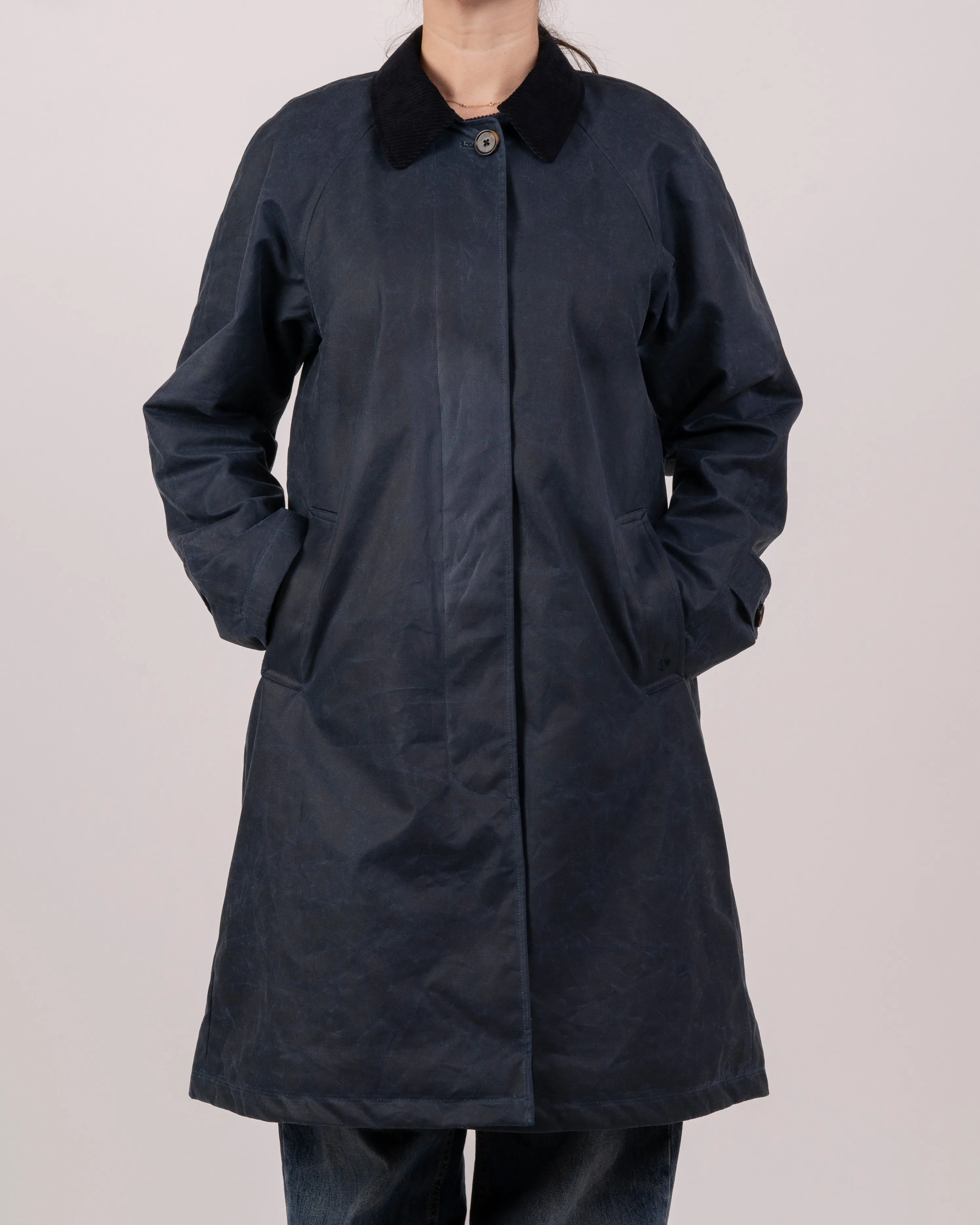 Womens Navy Waxed Canvas Overcoat