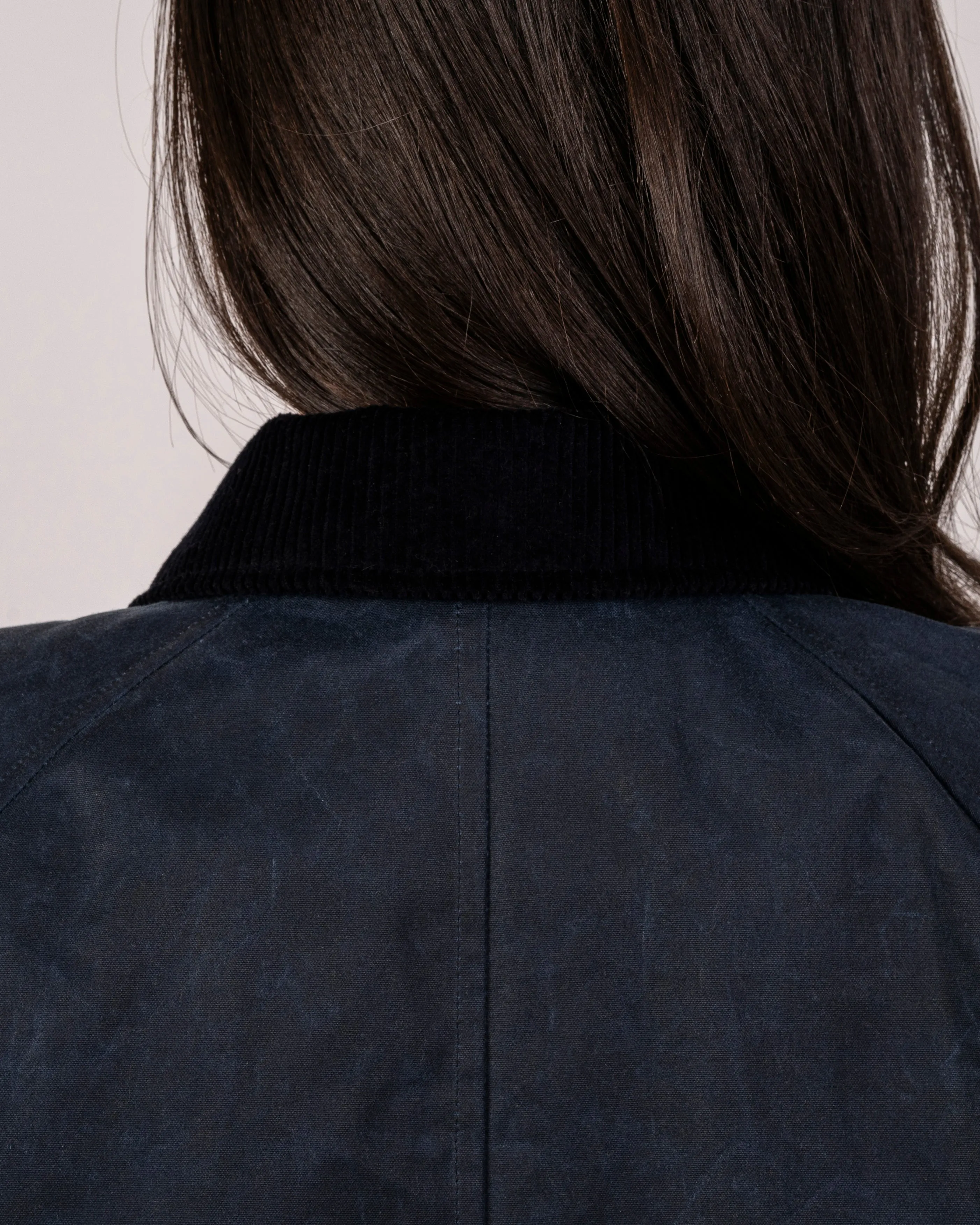 Womens Navy Waxed Canvas Overcoat