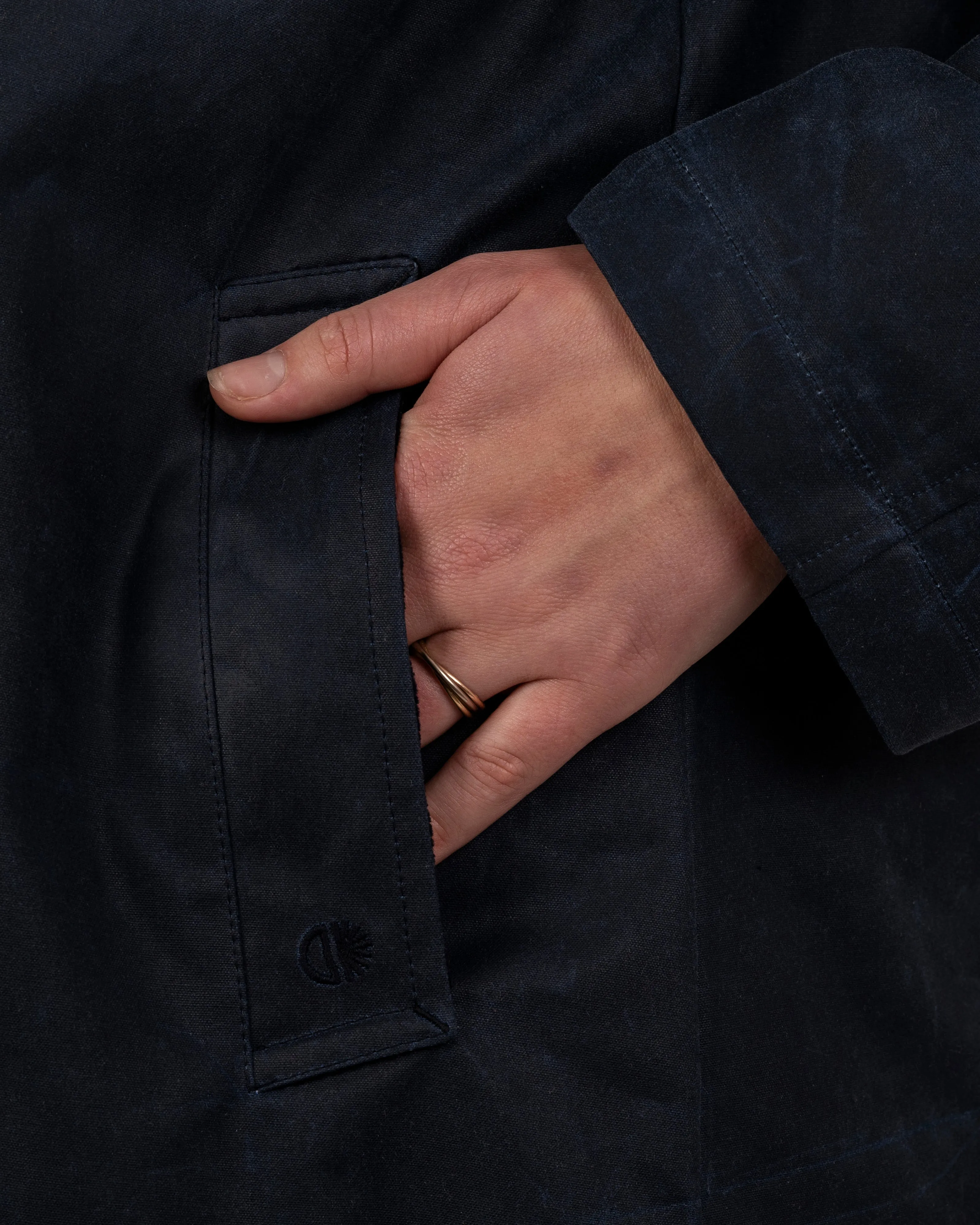 Womens Navy Waxed Canvas Overcoat