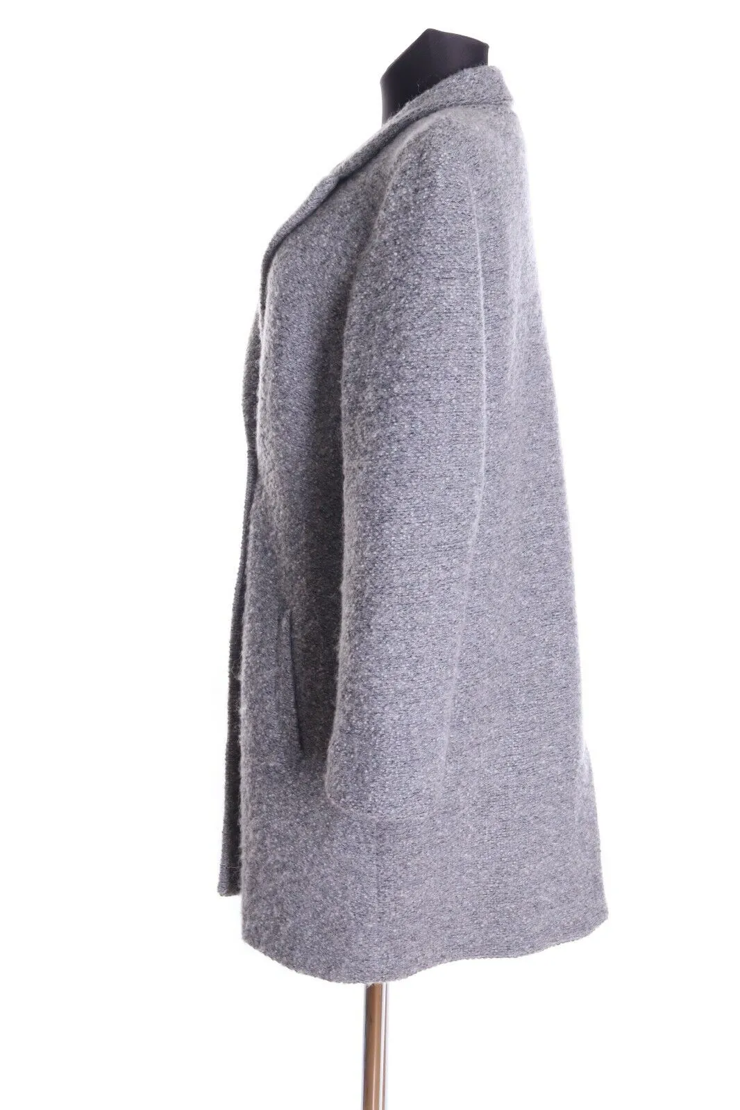 Women's RENE LEZARD Grey Cotton Wool Double-Breasted Pile Coat Overcoat Size 40
