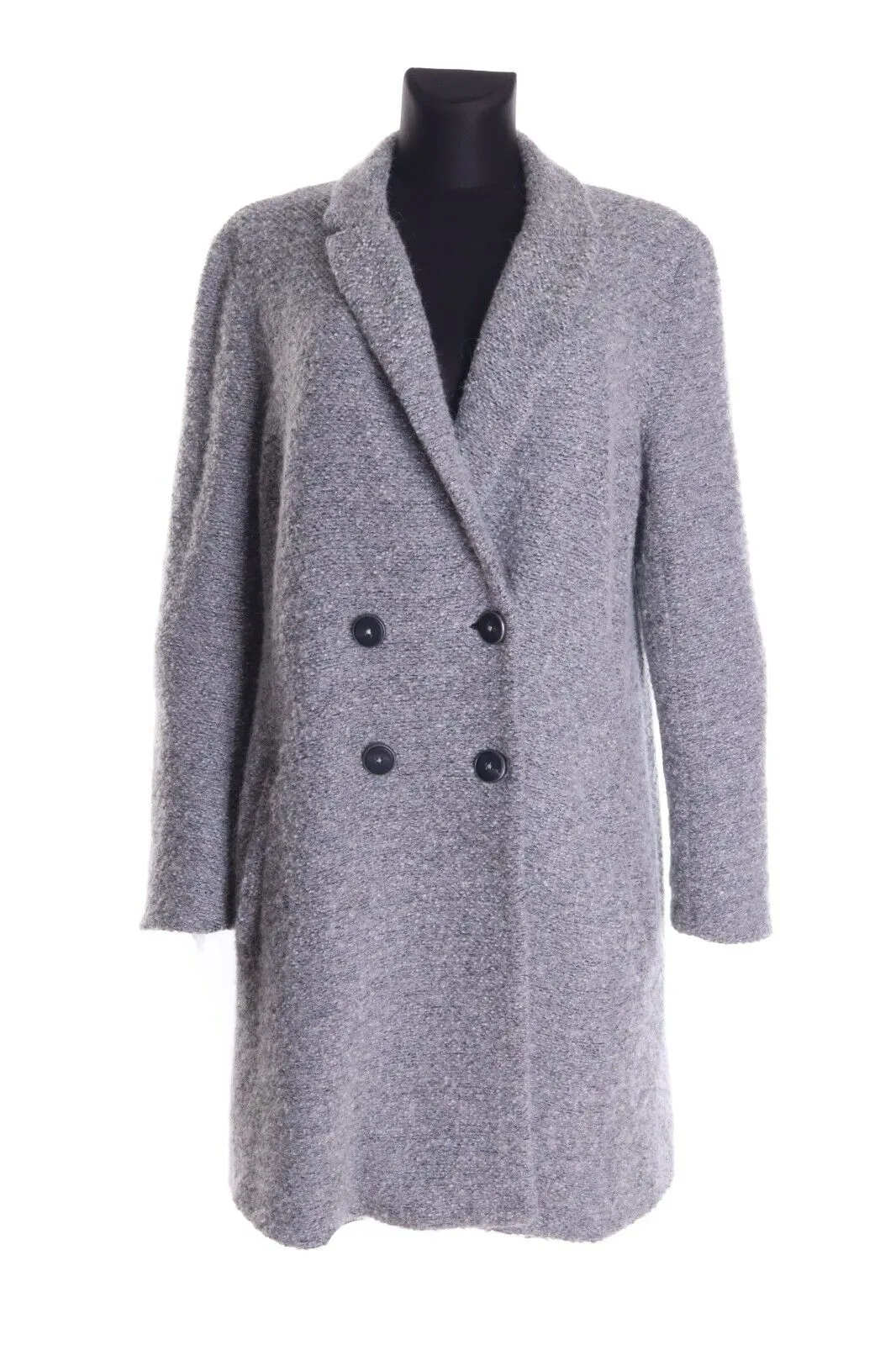 Women's RENE LEZARD Grey Cotton Wool Double-Breasted Pile Coat Overcoat Size 40