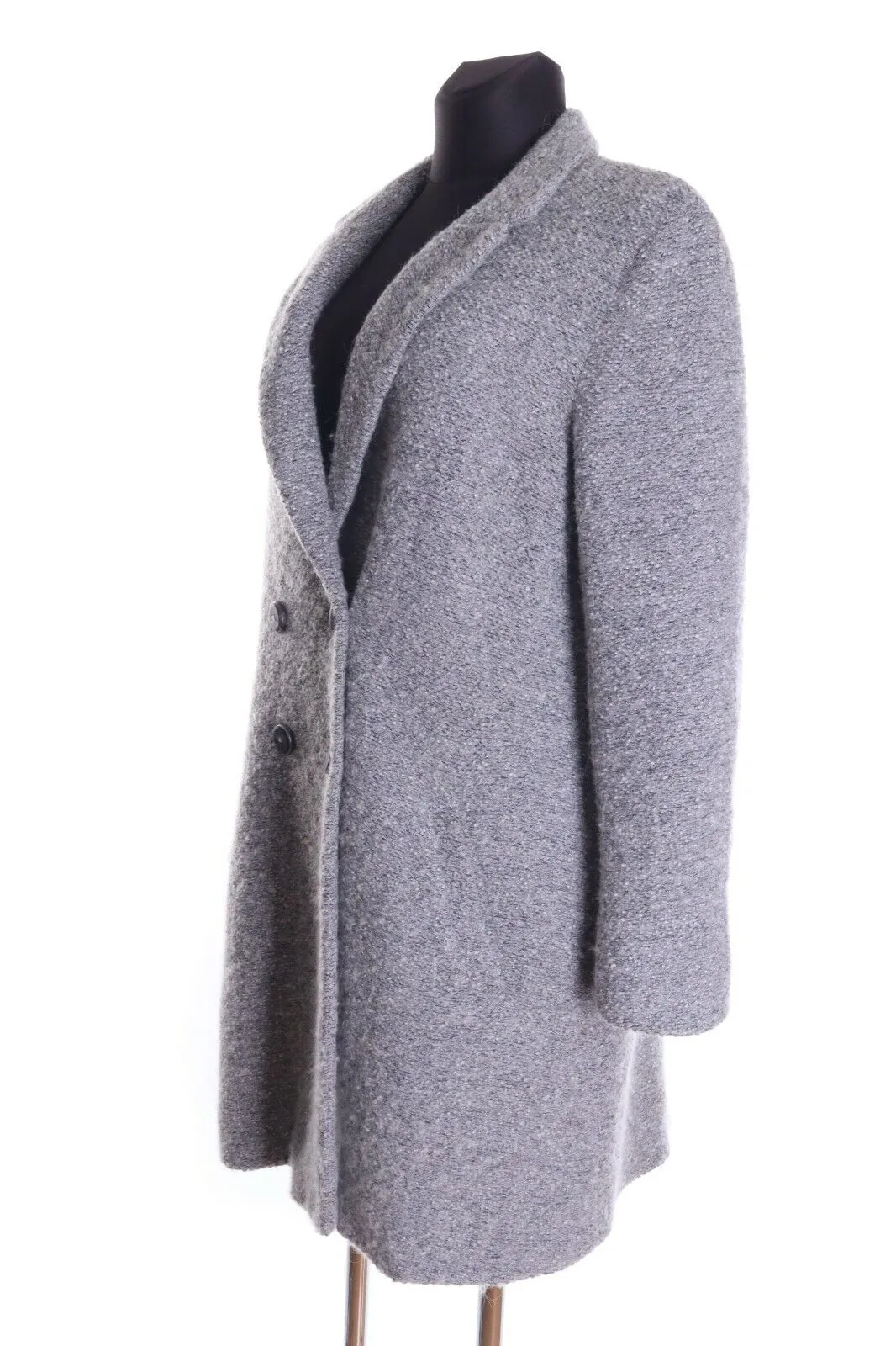 Women's RENE LEZARD Grey Cotton Wool Double-Breasted Pile Coat Overcoat Size 40