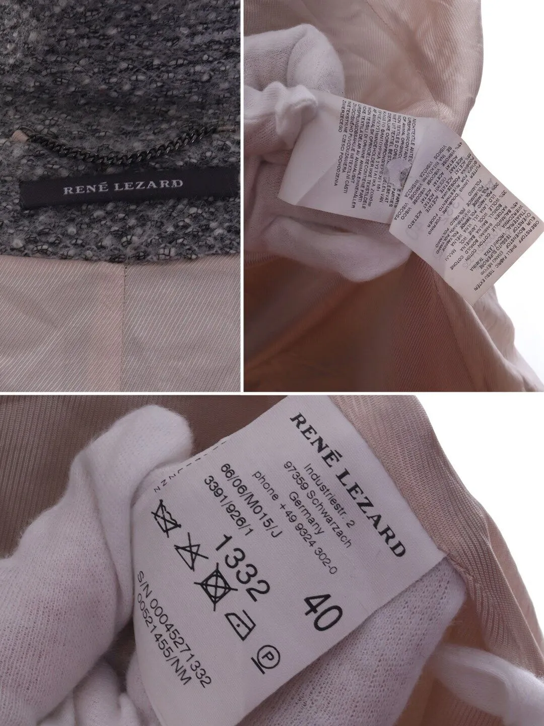 Women's RENE LEZARD Grey Cotton Wool Double-Breasted Pile Coat Overcoat Size 40