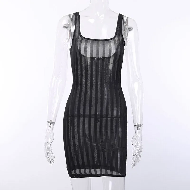 Women's Summer Striped Mesh Mini Dress