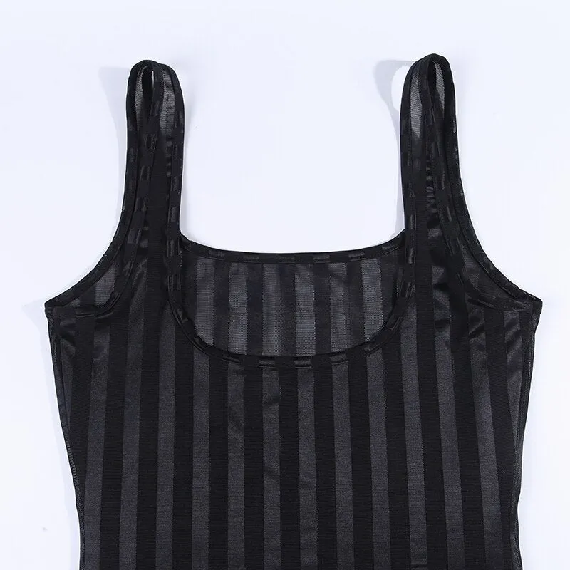 Women's Summer Striped Mesh Mini Dress
