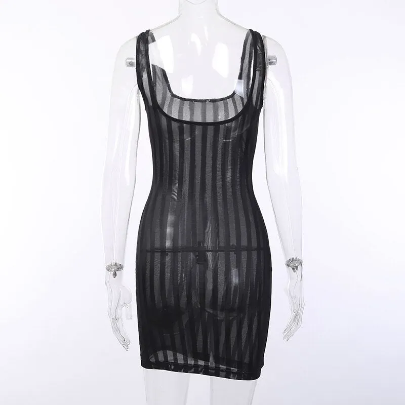 Women's Summer Striped Mesh Mini Dress