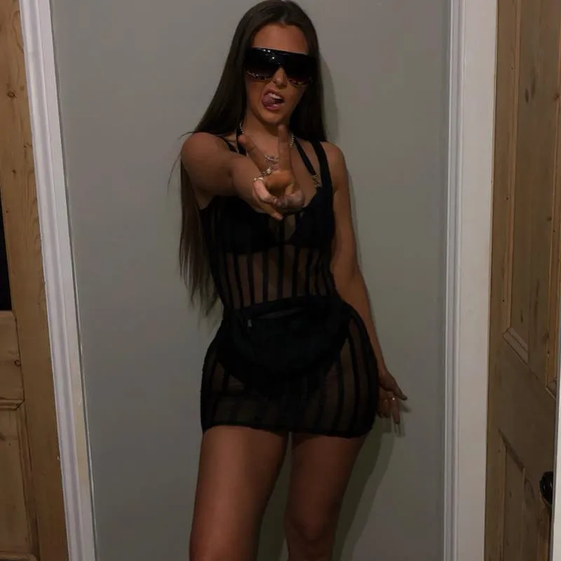 Women's Summer Striped Mesh Mini Dress