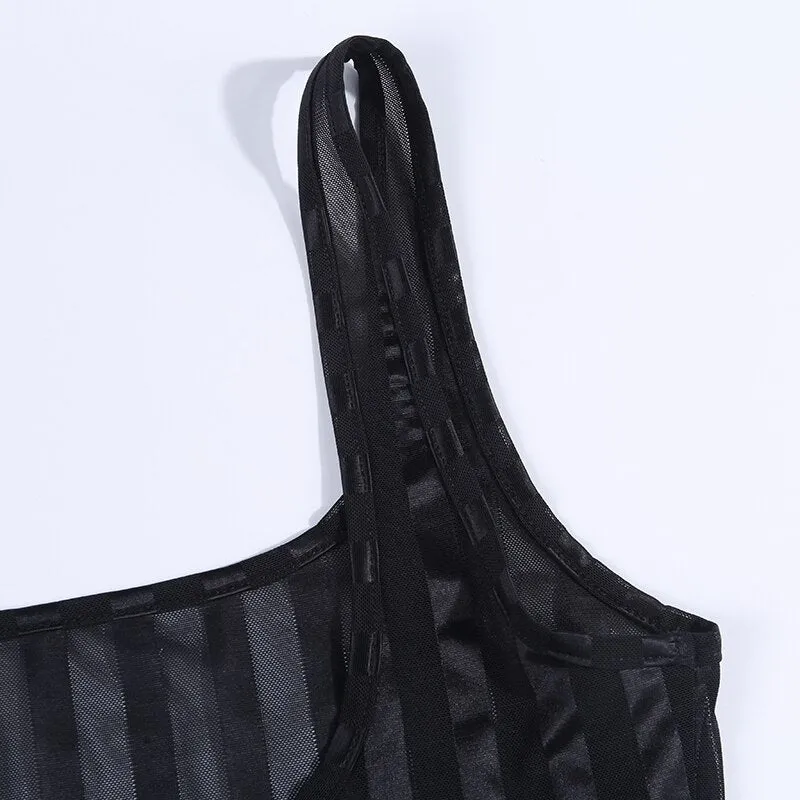 Women's Summer Striped Mesh Mini Dress