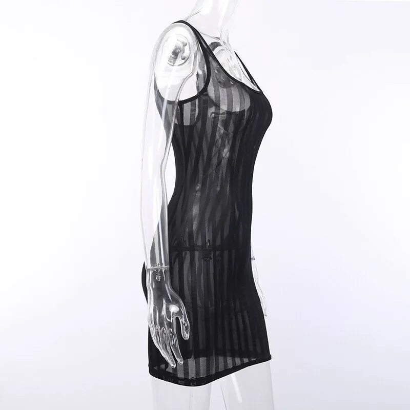 Women's Summer Striped Mesh Mini Dress