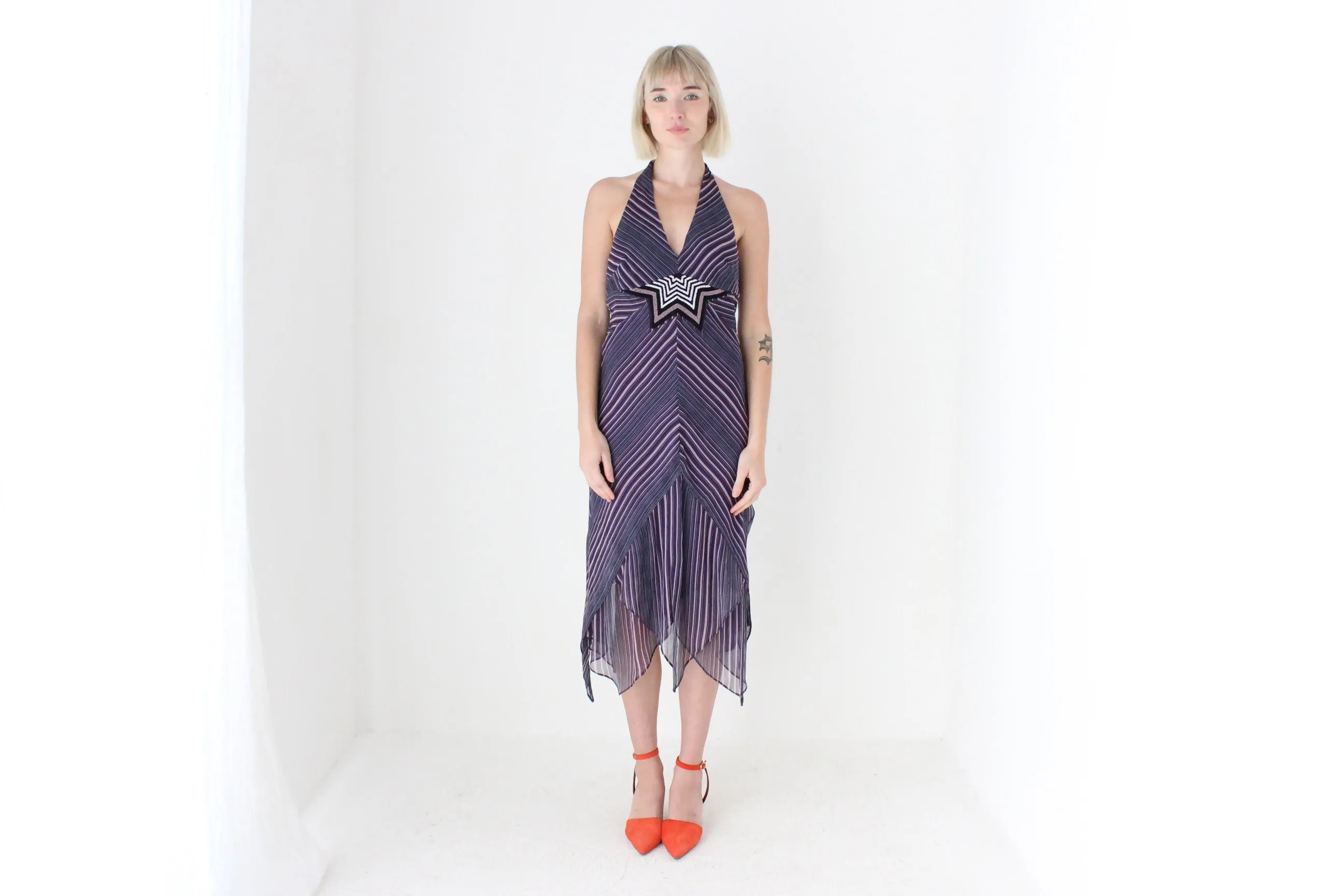 Y2K SILK Halter Dress by Karen Millen w/ Starburst Beading